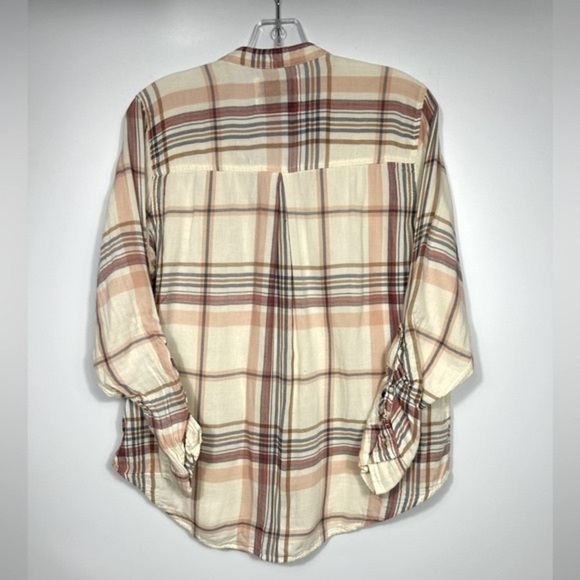 Abercrombie&Fitch Plaid Flannel Long Sleeve Button Down Top Cream Size L - Picture 2 of 9